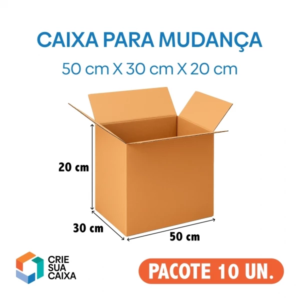 100 Caixas de Papelão Modelo Normal Papelão Duplo 50 x 30 x 20 cm 