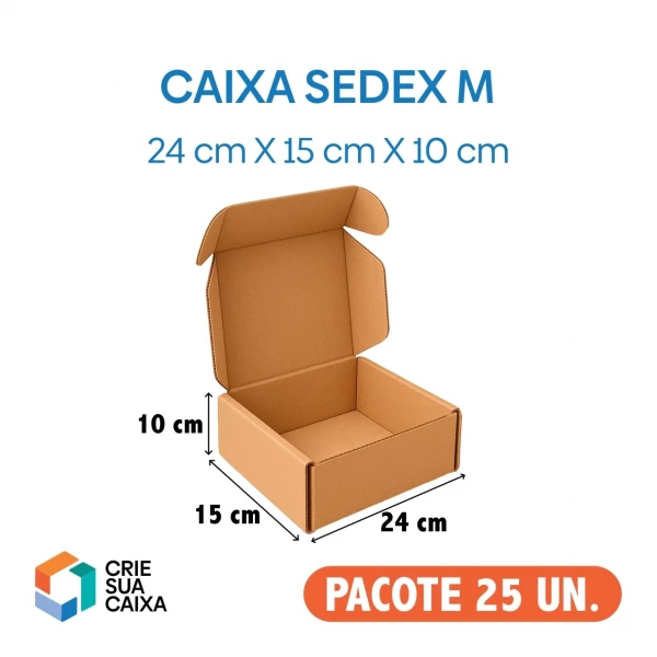 25 Caixas de Papelão Modelo Sedex Papelão Simples 24 x 15 x 10 cm 