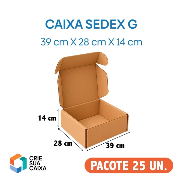25 Caixas de Papelão Modelo Sedex Papelão Simples 39 x 28 x 14 cm 