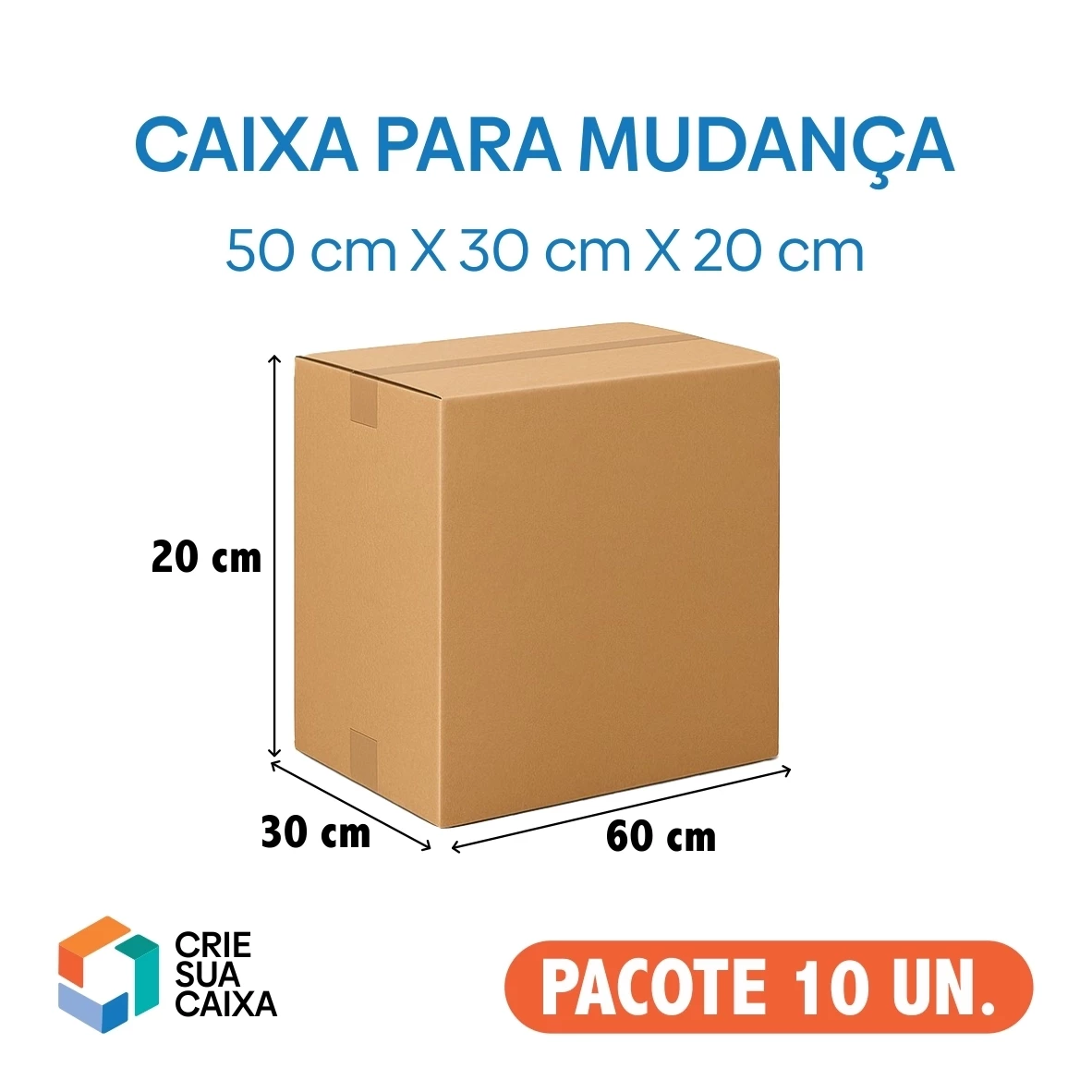 100 Caixas de Papelão Modelo Normal Papelão Duplo 50 x 30 x 20 cm 